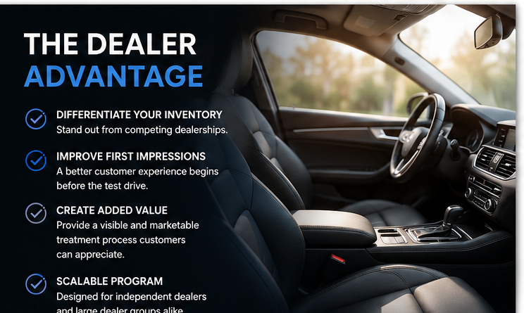Vehicle interior showing VaporIQ dealer treatment context